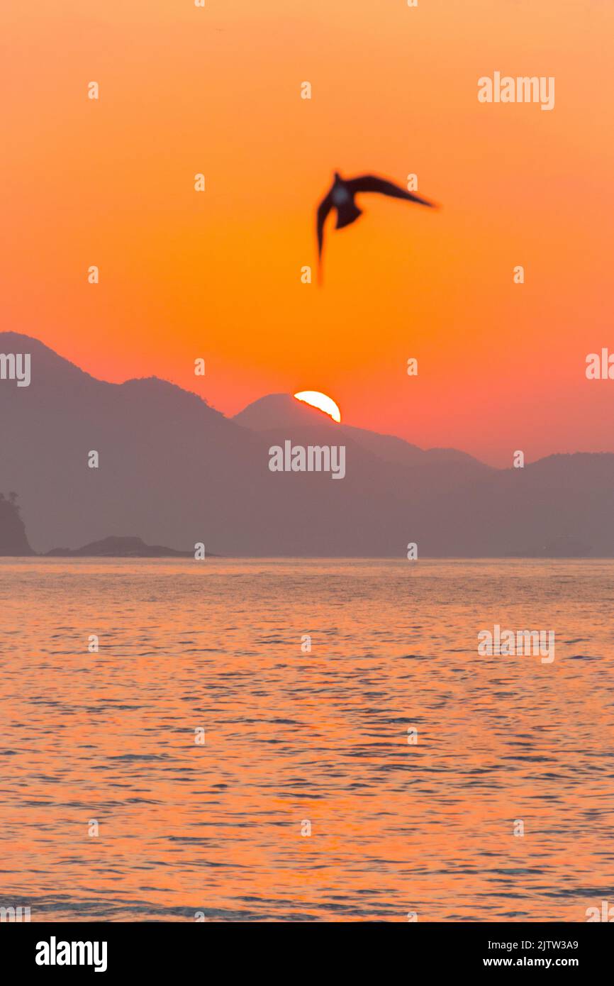 Lever du soleil sur la plage de Copacabana à Rio de Janeiro. Banque D'Images