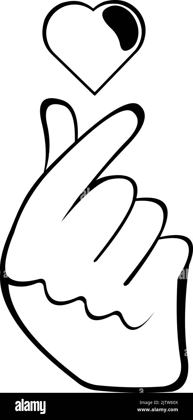 Illustration vectorielle d'une main de dessin animé croisant les doigts avec un coeur. Geste coréen classique ou d'autres cultures asiatiques au sens de l'amour. Dessiné dans Illustration de Vecteur