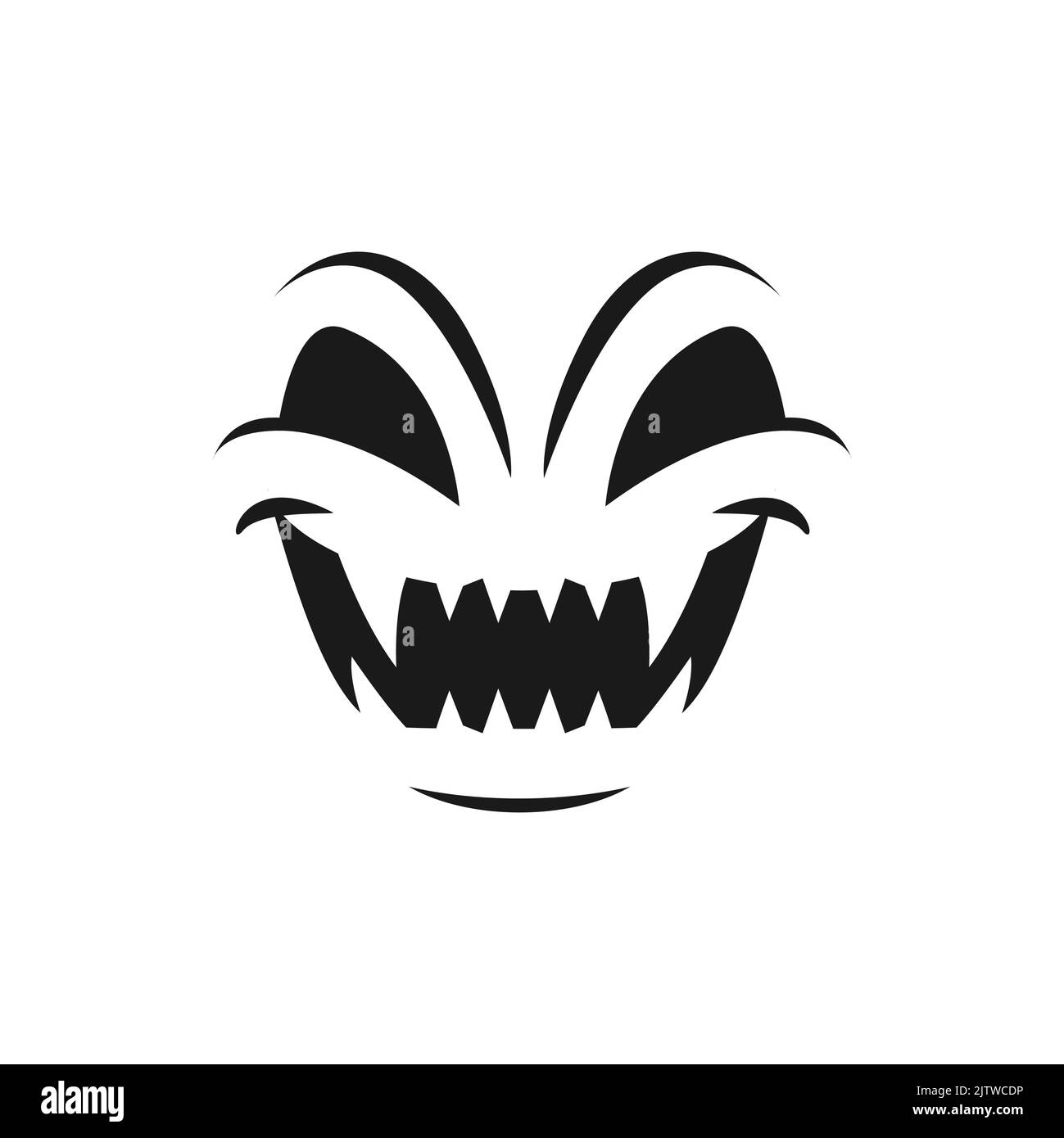 Icône de vecteur de visage d'Halloween, fantôme riant, sourire maléfique effrayant, émoticône de citrouille crépite avec les yeux et la bouche en colère avec les dents pointues, lanterne de cric isolée monochrome émotion monstre Illustration de Vecteur