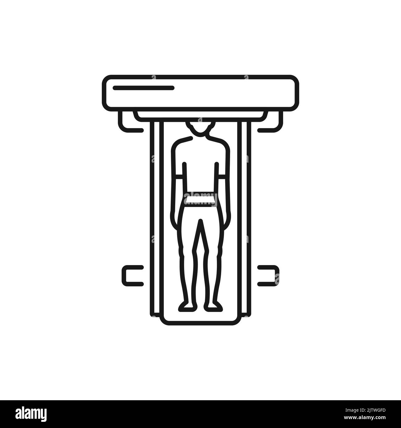 Homme ayant l'imagerie par résonance magnétique contour isolé personne faisant l'IRM. Machine de tomographie qui scanne le patient, icône de test calculé Illustration de Vecteur