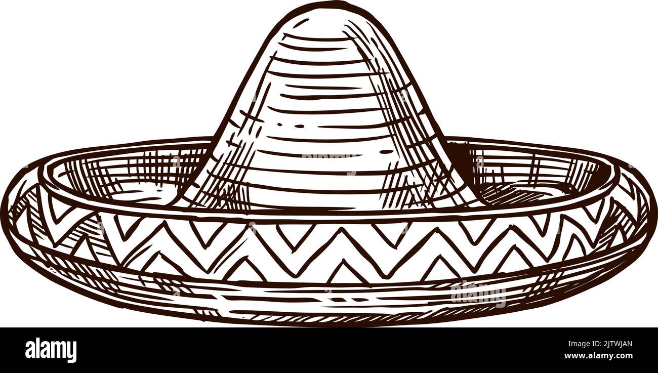 Fête mexicaine sombrero, symbole d'esquisse vectoriel. Cinco de Mayo ou fête du 5 mai Fiesta au Mexique, symbole traditionnel de célébration nationale du chapeau de sombrero mexicain Illustration de Vecteur