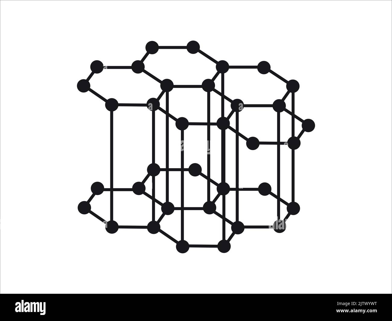 Réseau volumétrique de cristaux de graphite. La position des atomes dans un cristal. Illustration vectorielle. Illustration de Vecteur