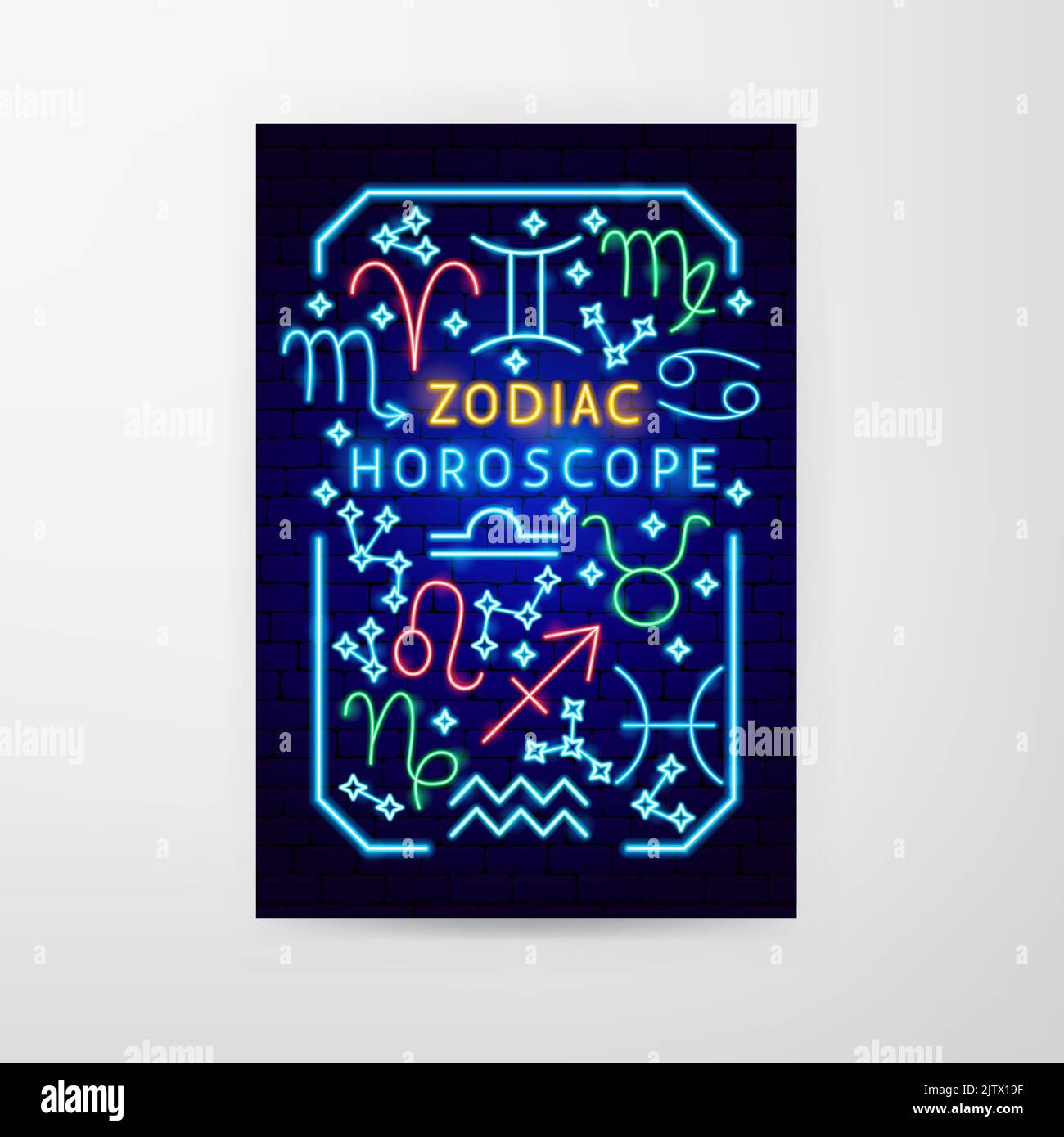 Horoscope zodiaque Neon Flyer Illustration de Vecteur