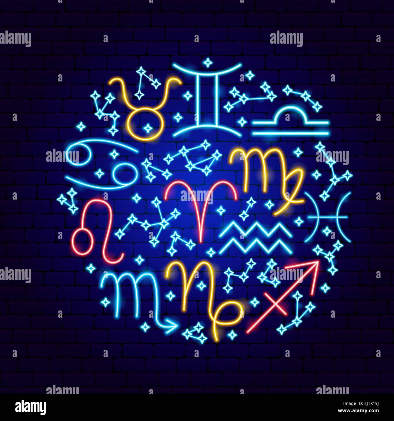 Zodiaque Horoscope Neon concept Illustration de Vecteur