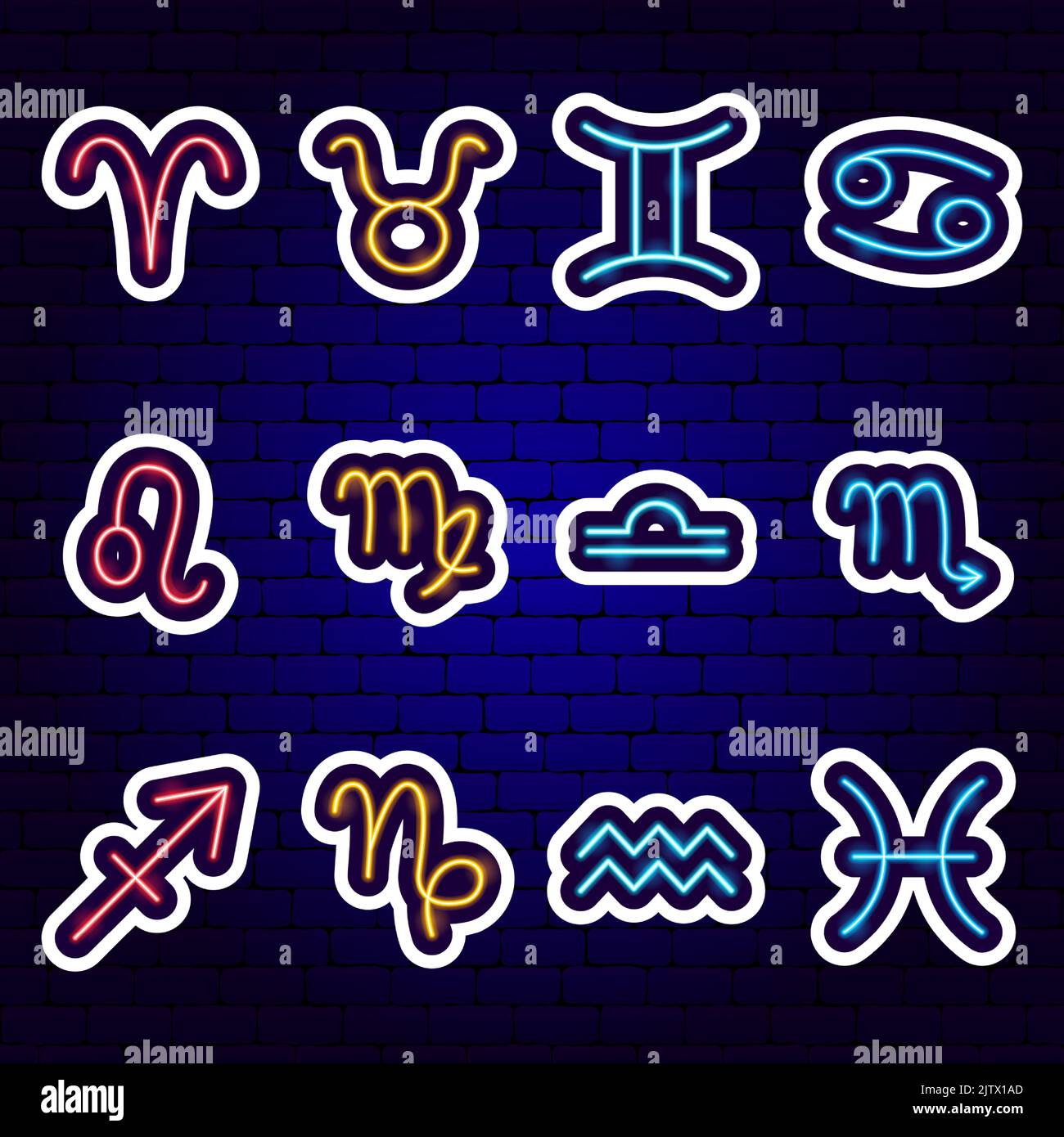 Zodiaque Horoscope néons autocollants Illustration de Vecteur