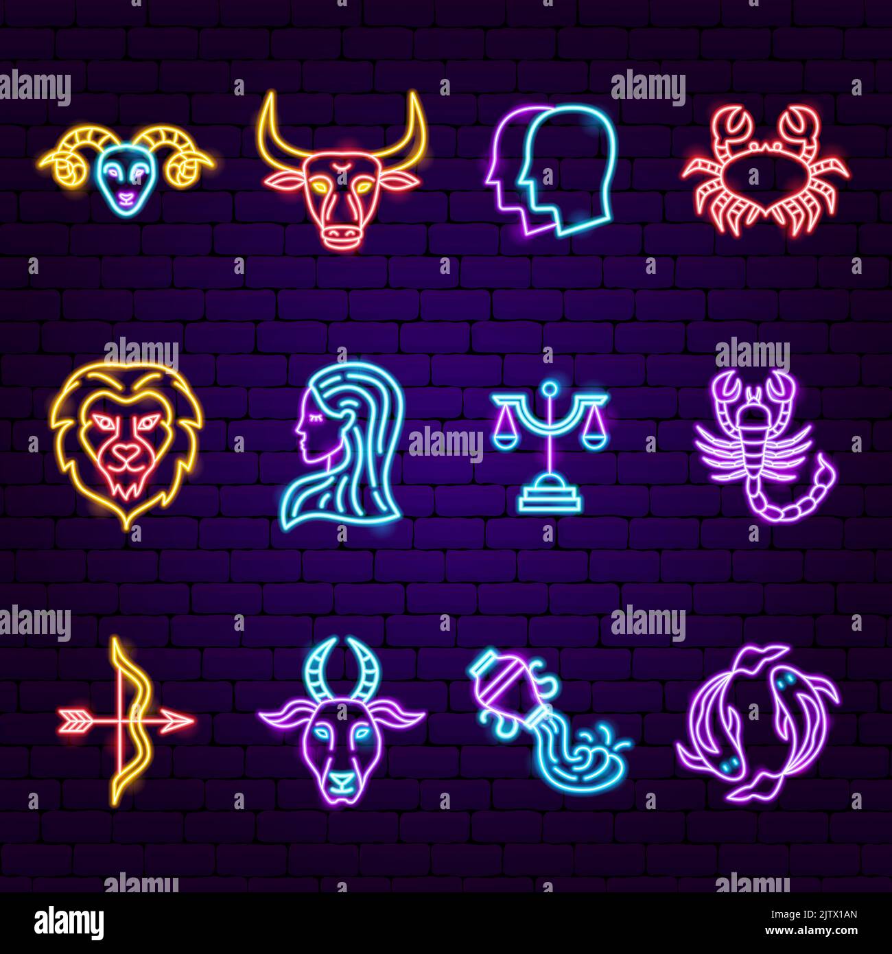 Icônes du néon zodiac de l'horoscope Illustration de Vecteur