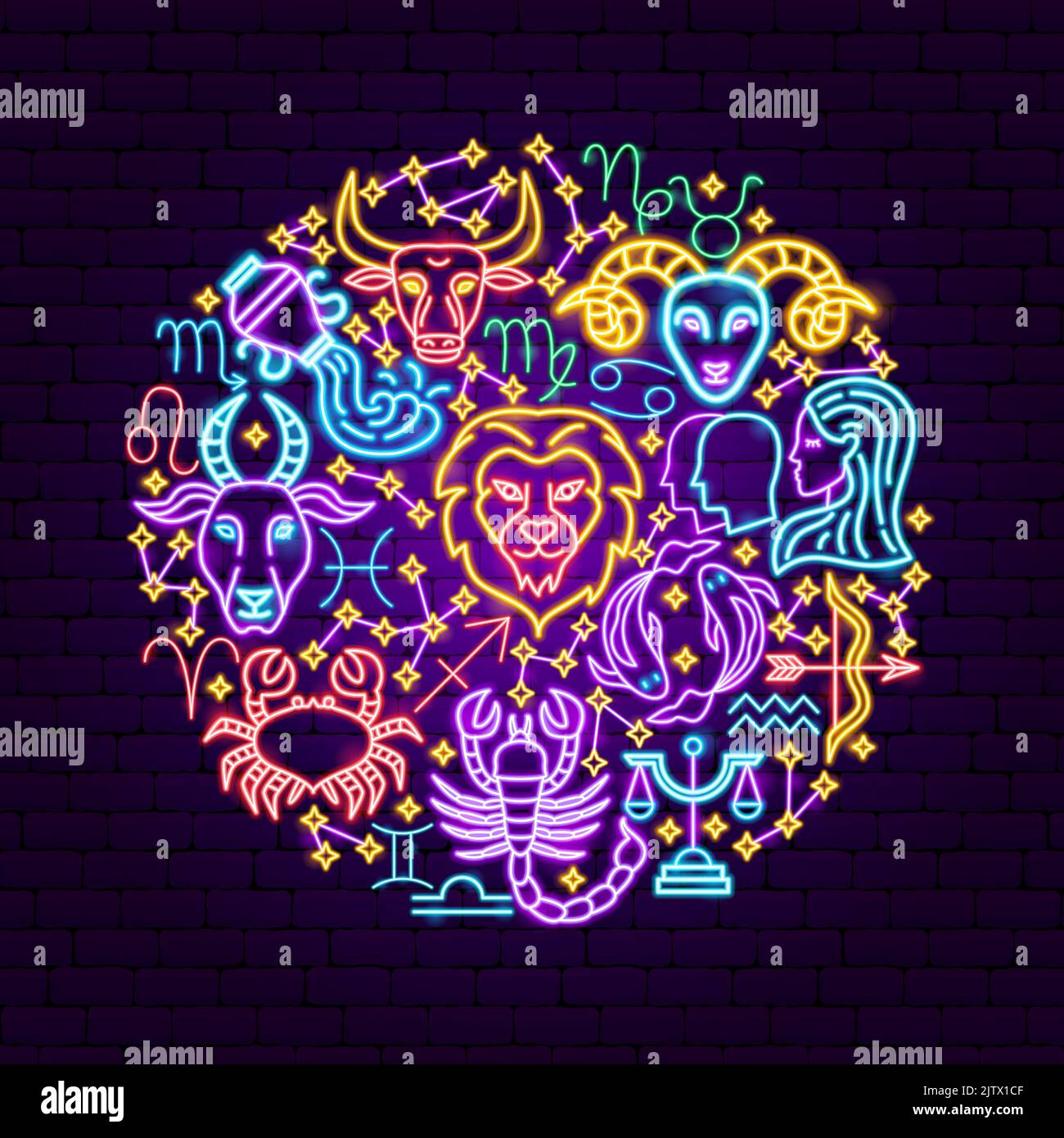 Horoscope Zodiac Neon concept Illustration de Vecteur