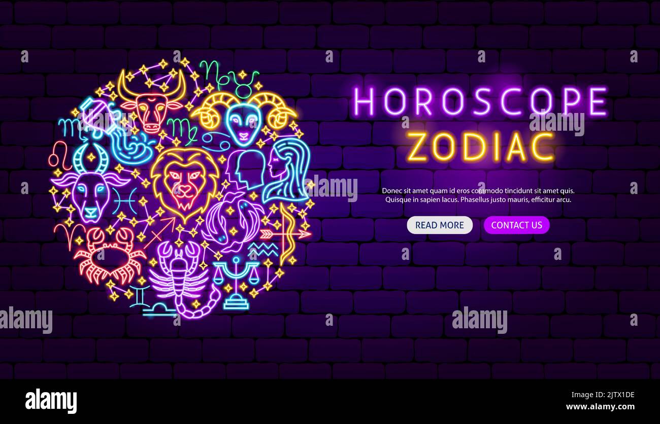 Horoscope Zodiac Neon Banner Design Illustration de Vecteur