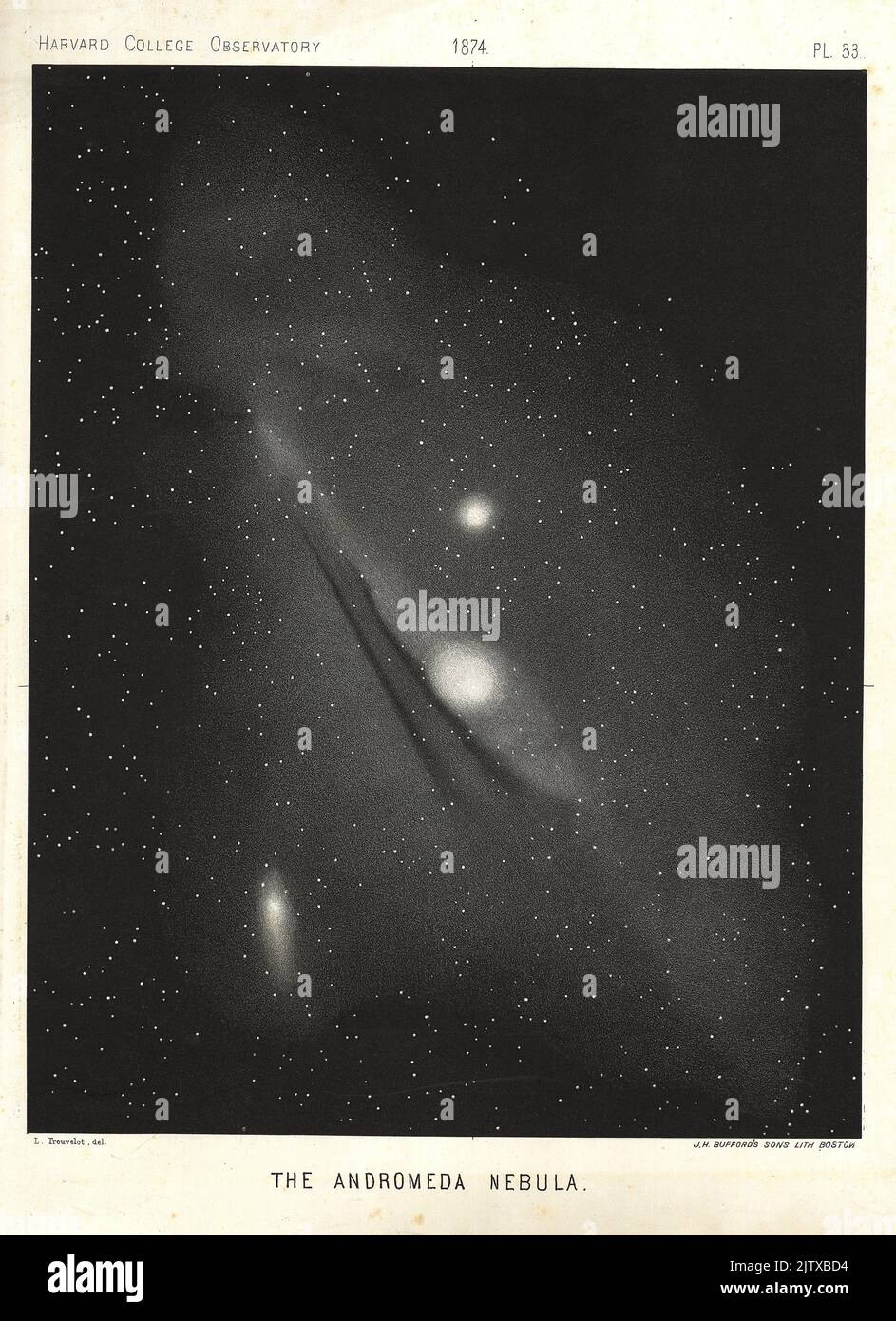 1874 dessin d'Andromeda Nebula, observé avec le télescope de 15'' - Étienne Léopold Trouvelot (1827–1895) Banque D'Images