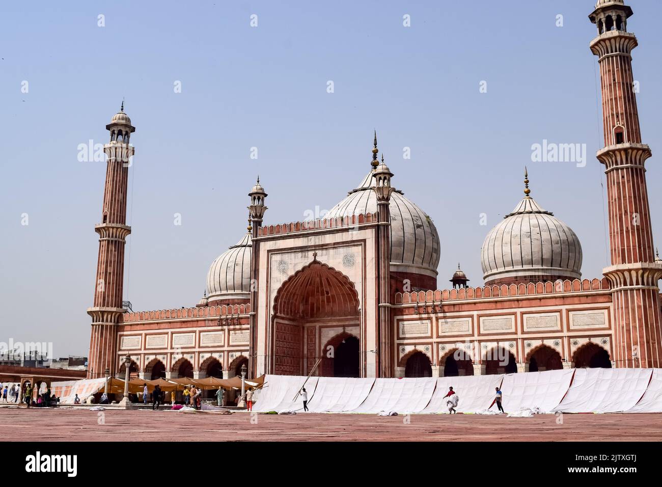 Détail architectural de la mosquée Jama Masjid, Old Delhi, Inde, l'architecture spectaculaire de la mosquée du Grand Vendredi (Jama Masjid) à Delhi 6 pendant Banque D'Images