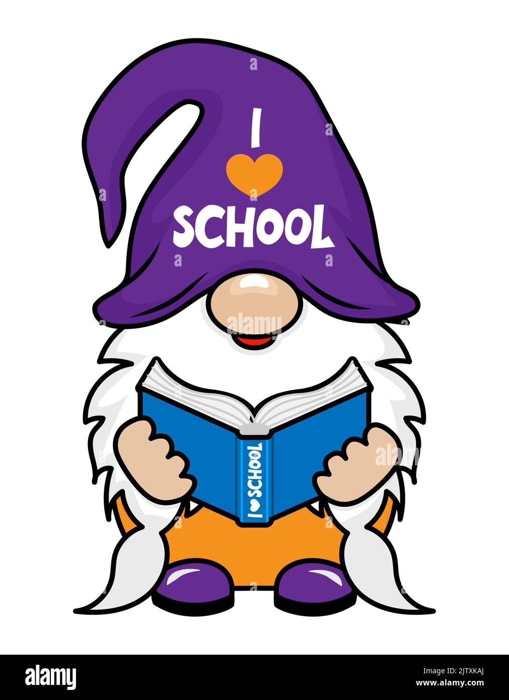 J'adore l'école - Smart gnome avec globe. Joli troll. Doodle dessiné à la main pour les enfants. Bon pour les ensembles d'école, fonds d'écran, papier d'emballage, vêtements. B Illustration de Vecteur
