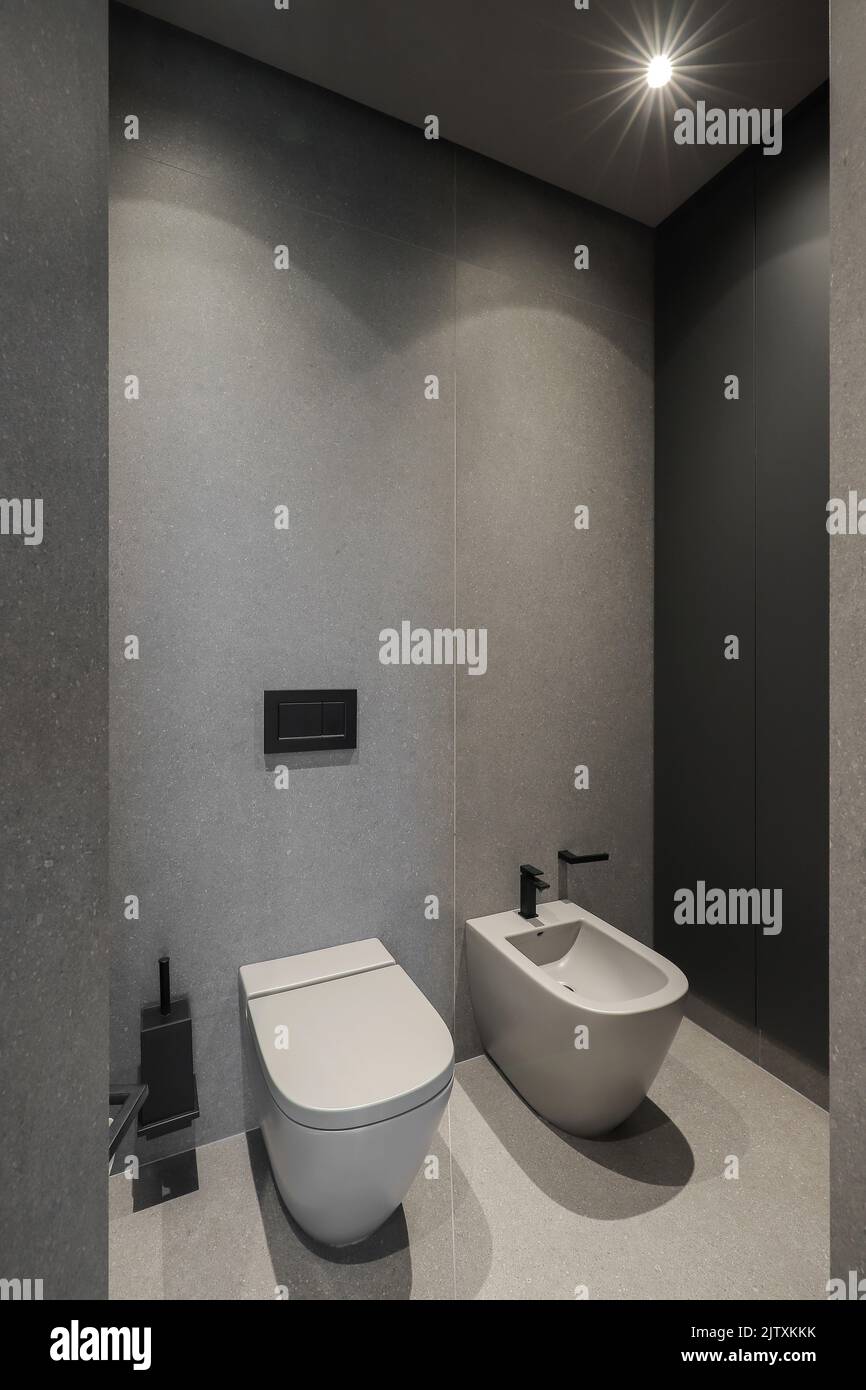 Cuvette de toilettes avec bidet dans un intérieur moderne de salle de bains Banque D'Images