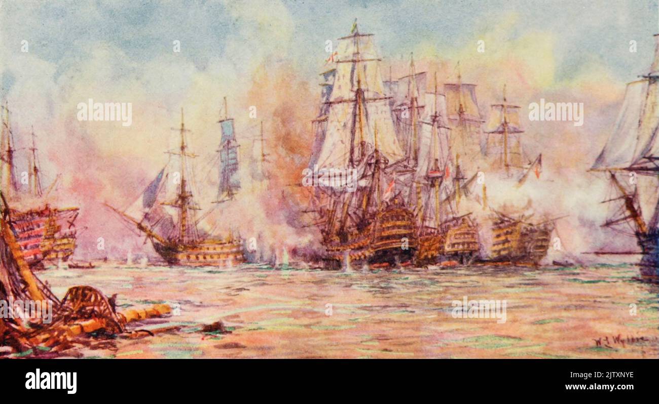 BATTLE OF TRAFALGAR, 1805 d'après les photos de William Lionel Wyllie dans le livre « The British Battle Fleet; its commencement and Growth in the siècles to the Present day » Banque D'Images