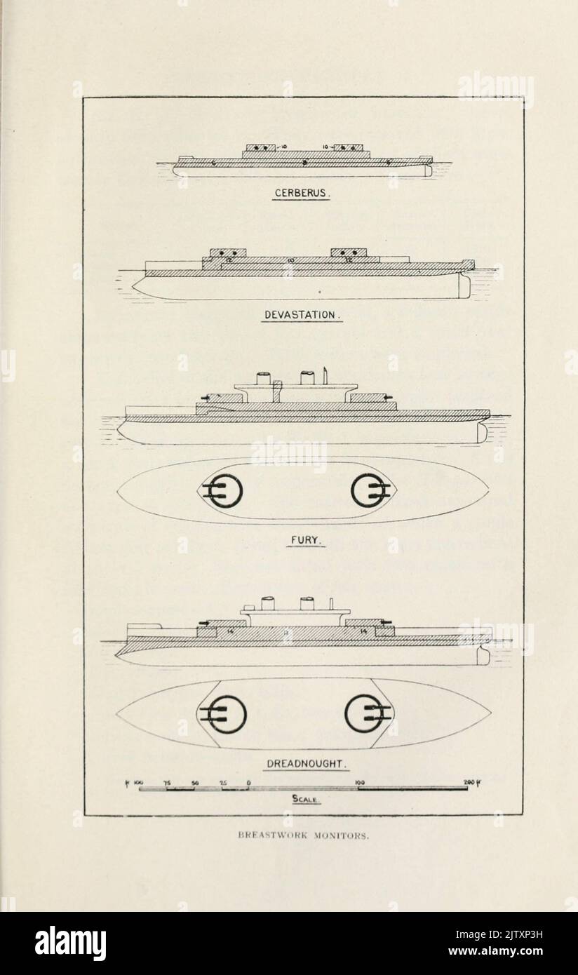 Breastwork Monitors à partir de photos de William Lionel Wyllie dans le livre « The British Battle Fleet; sa création et sa croissance au cours des siècles jusqu'à aujourd'hui » Banque D'Images