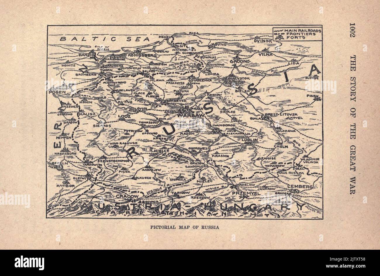 Carte picturale de la Russie d'après le livre The Story of the Great War; The Complete history of events to date DIPLOMATIQUES AND STATE PAPERS by Reynolds, Francis Joseph, 1867-1937; Churchill, Allen Leon; Miller, Francis Trevelyan, 1877-1959; Wood, Leonard, 1860-1927; Knight, Austin Melvin, 1854-1927; Palmer, Frederick, 1873-1958; Simonds, Frank Herbert, 1878-; Ruhl, Arthur Brown, 1876- publié en 1920 Banque D'Images