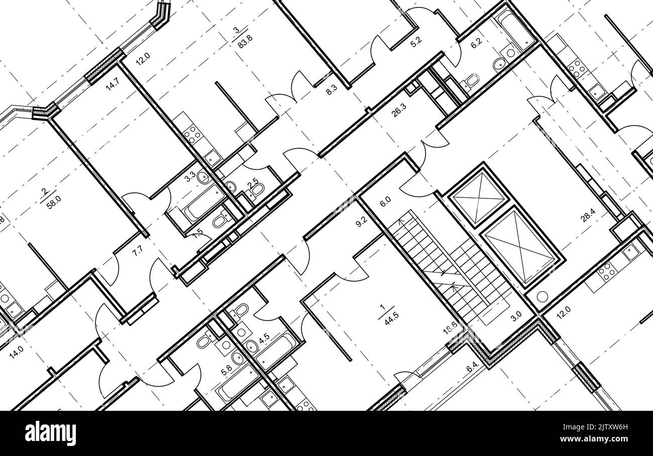 Arrière-plan architectural. Partie du projet architectural, plan architectural de l'appartement. Plan d'étage détaillé, aménagement de l'appartement, plan directeur. Illustration de Vecteur