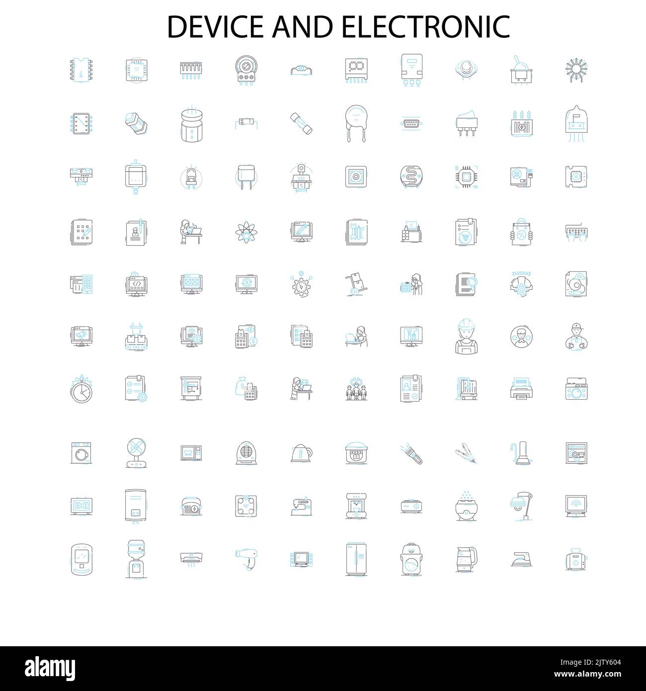 icônes de dispositifs et électroniques, signes, symboles de contour, collection de lignes d'illustration linéaire de concept Illustration de Vecteur