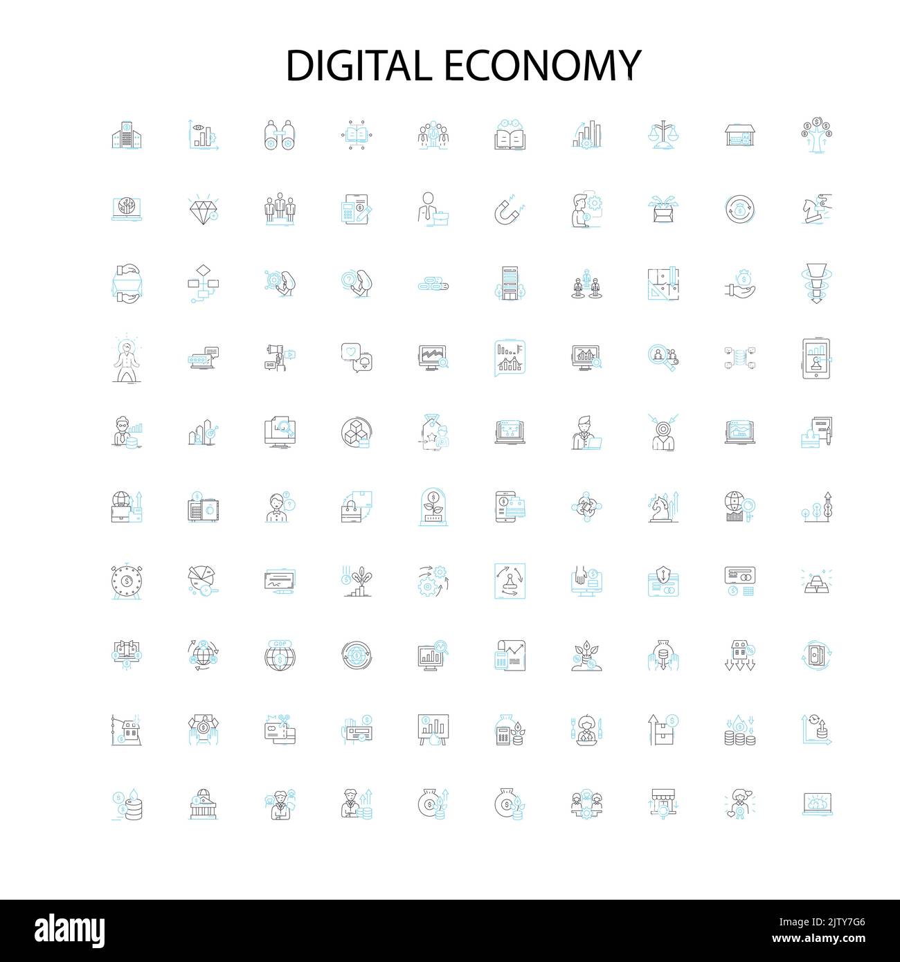 icônes d'économie numérique, signes, symboles de contour, collection de lignes d'illustration linéaire de concept Illustration de Vecteur