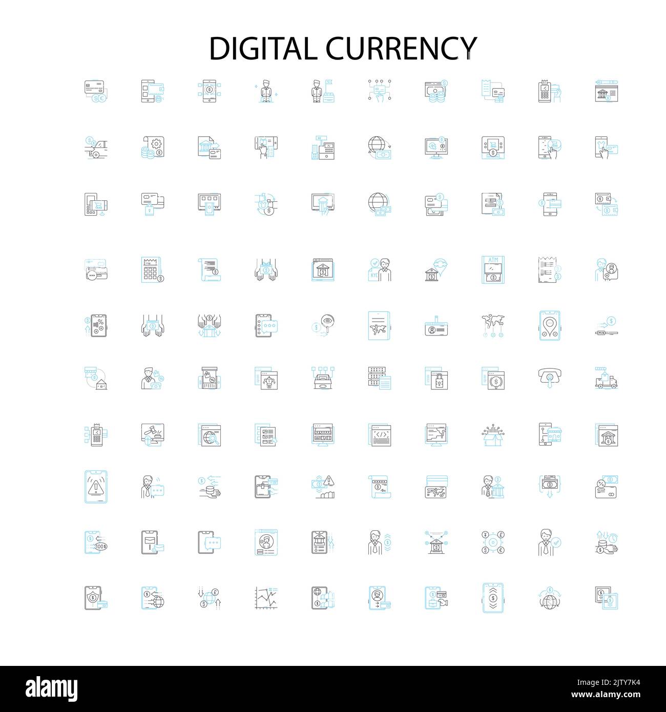 icônes de monnaie numérique, signes, symboles de contour, collection de lignes d'illustration linéaire de concept Illustration de Vecteur