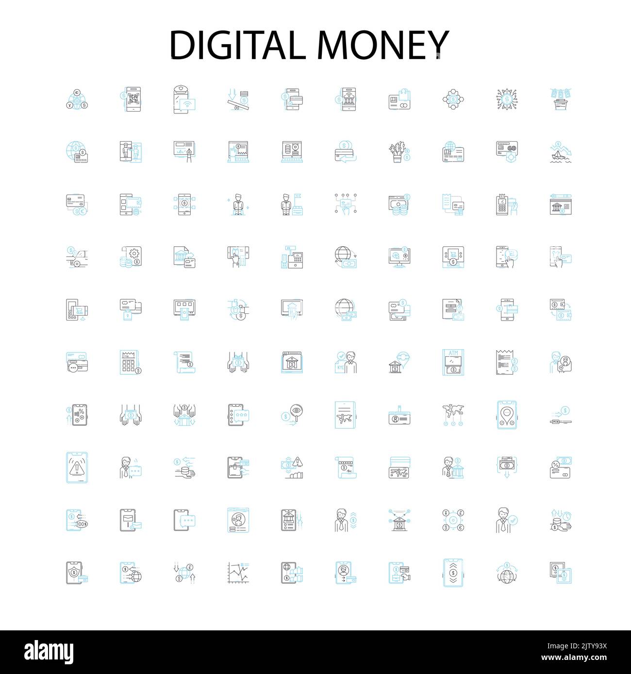 argent numérique icônes, signes, symboles de contour, collection de lignes d'illustration linéaire de concept Illustration de Vecteur