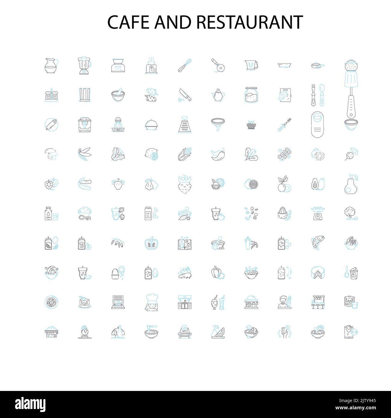 icônes de concept de café et de restaurant, signes, symboles de contour, collection de lignes d'illustration linéaire de concept Illustration de Vecteur
