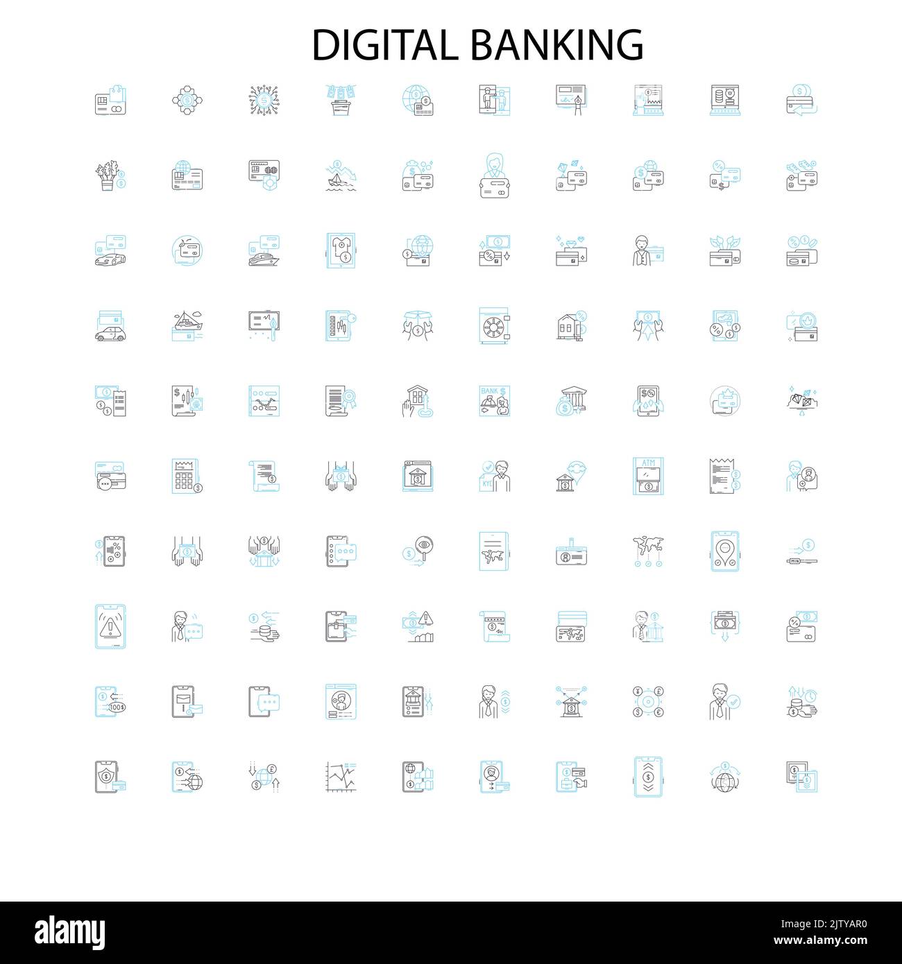 icônes de banque numérique, signes, symboles de contour, collection de lignes d'illustration linéaire de concept Illustration de Vecteur