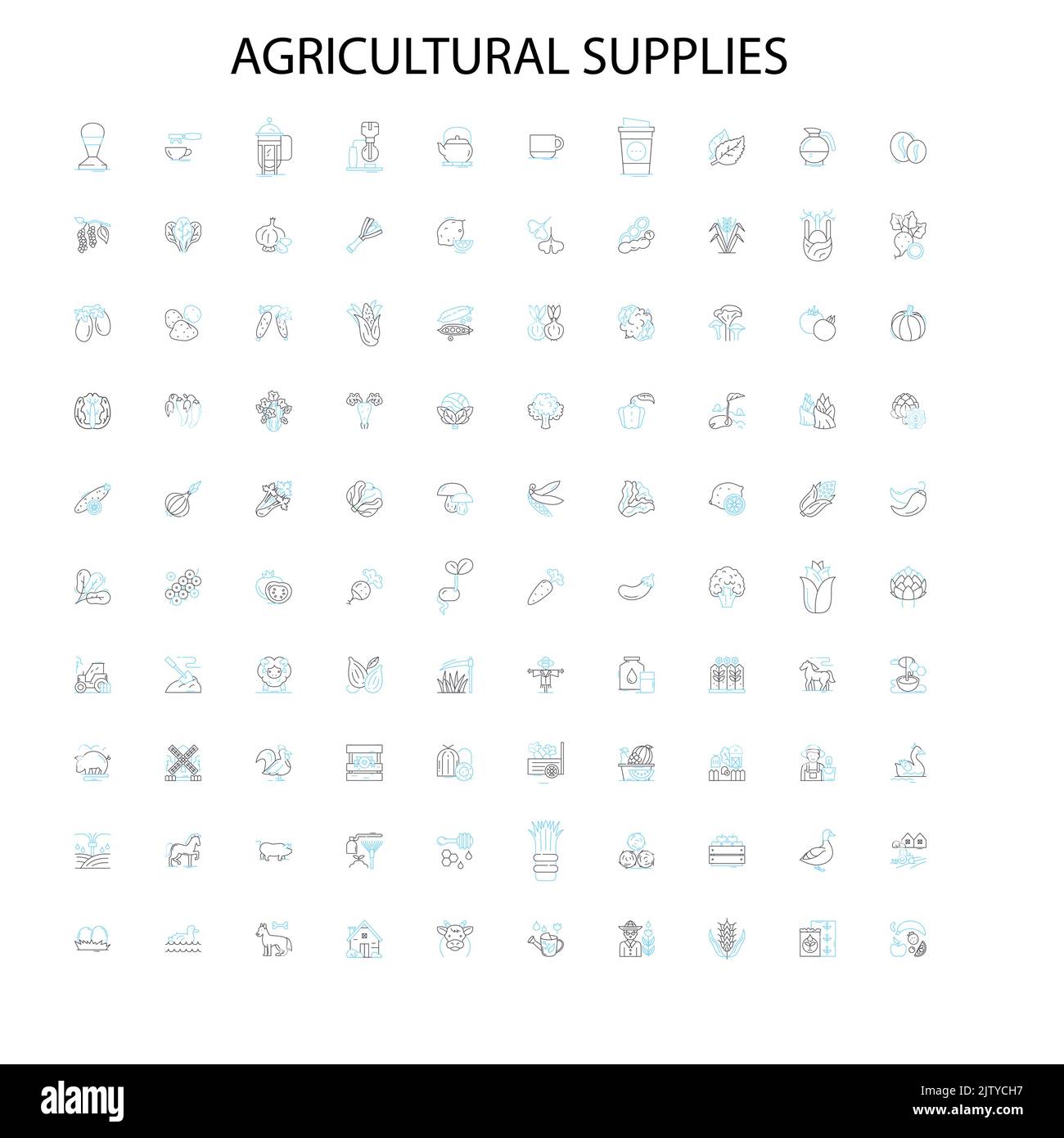 fournitures agricoles icônes, signes, symboles de contour, collection de lignes d'illustration linéaire de concept Illustration de Vecteur