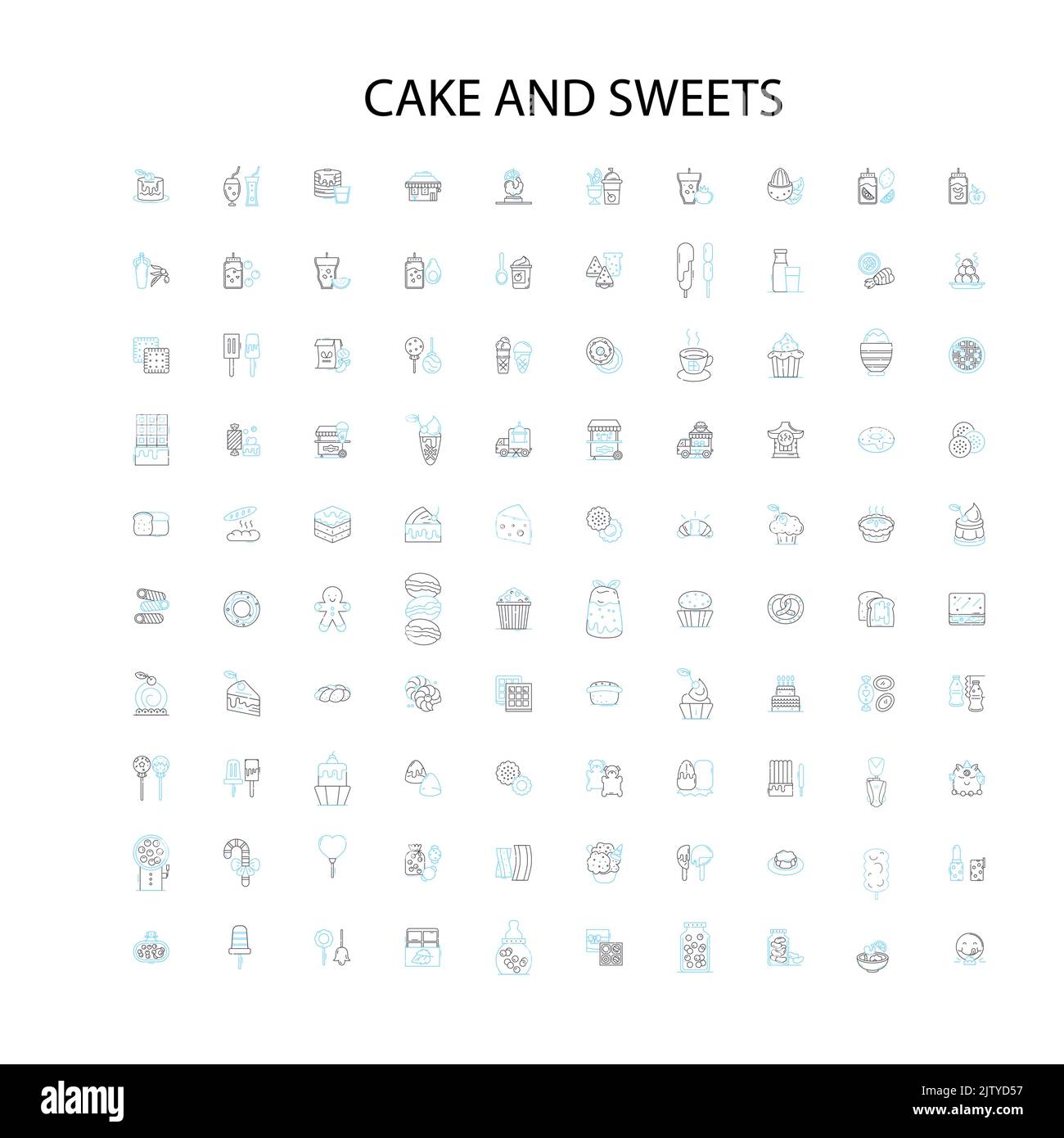 icônes de gâteaux et de bonbons, signes, symboles de contour, collection de lignes d'illustration linéaire de concept Illustration de Vecteur