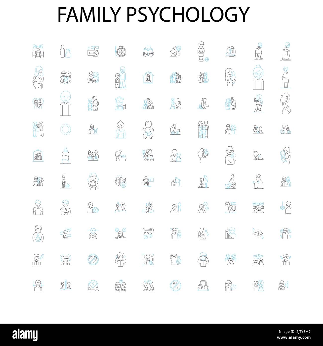 icônes de psychologie familiale, signes, symboles de contour, collection de lignes d'illustration linéaire de concept Illustration de Vecteur
