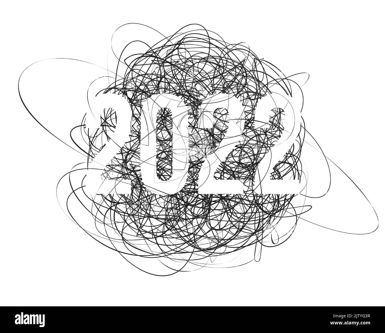 2023 chiffres sur fond de lignes chaotiques. Affiche de l'événement du nouvel an, couverture de carte de vœux, conception du calendrier 2023, invitation à célébrer le nouvel an et Illustration de Vecteur