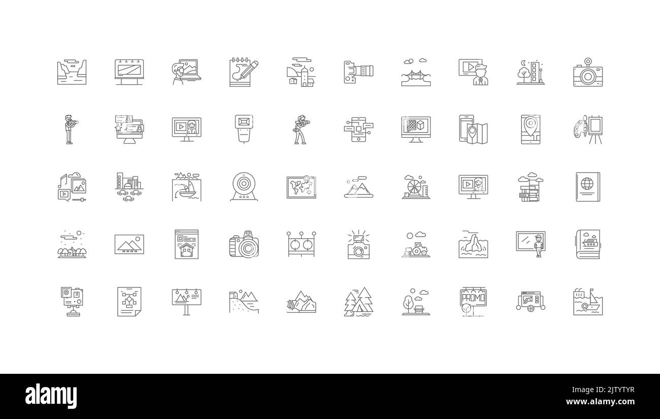 Illustration de concept de photo, icônes linéaires, jeu de signes de ligne, collection de vecteurs Illustration de Vecteur