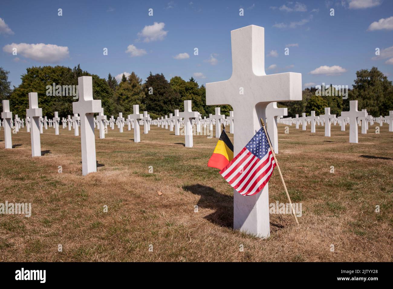 Cimetière et mémorial américain d'Henri-Chapelle, cimetière militaire américain près de Welkenraedt, Wallonie, Belgique. 7992 soldats américains tombés reposent ici. Henr Banque D'Images