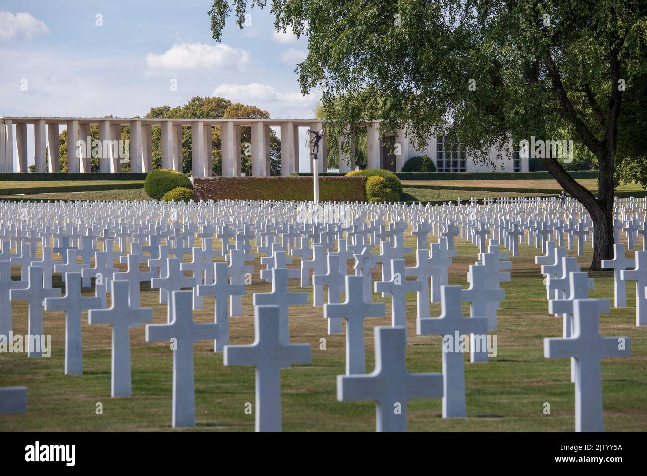 Cimetière et mémorial américain d'Henri-Chapelle, cimetière militaire américain près de Welkenraedt, Wallonie, Belgique. 7992 soldats américains tombés reposent ici. En t Banque D'Images