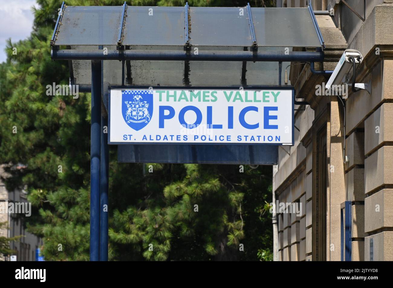 Panneau représentant le poste de police de St Aldates dans la ville d'Oxford Banque D'Images