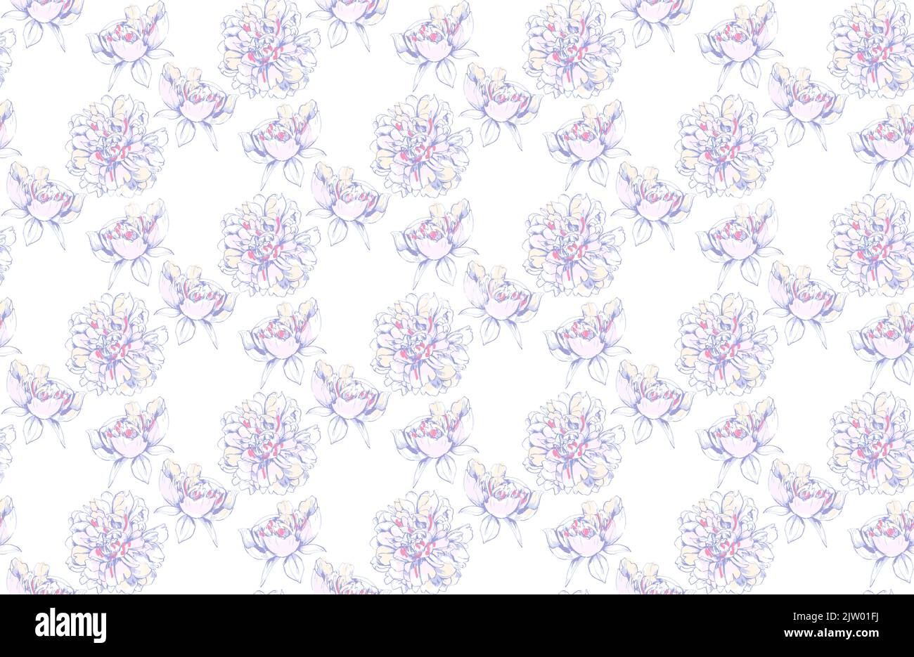 Motif sans couture de pivoines peintes. Rose pastel, jaune, bleu. Banque D'Images