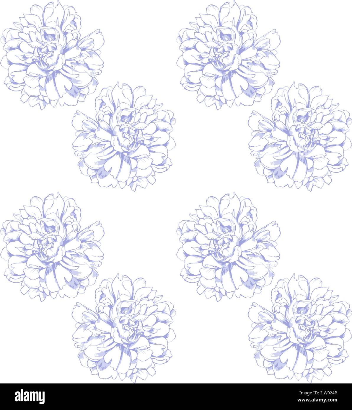 Motif sans couture de fleurs de pivoines dessinées à la main. Bleu pastel délavé. Illustration de Vecteur