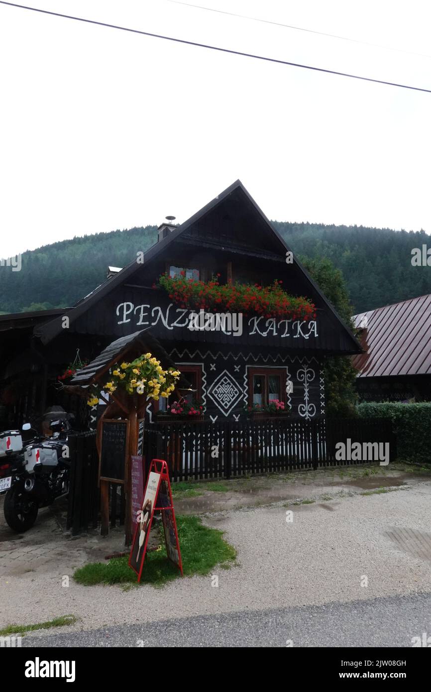 Belles maisons en bois peintes dans le village slovaque historique de Cicloy, en Slovaquie, en Europe centrale Banque D'Images