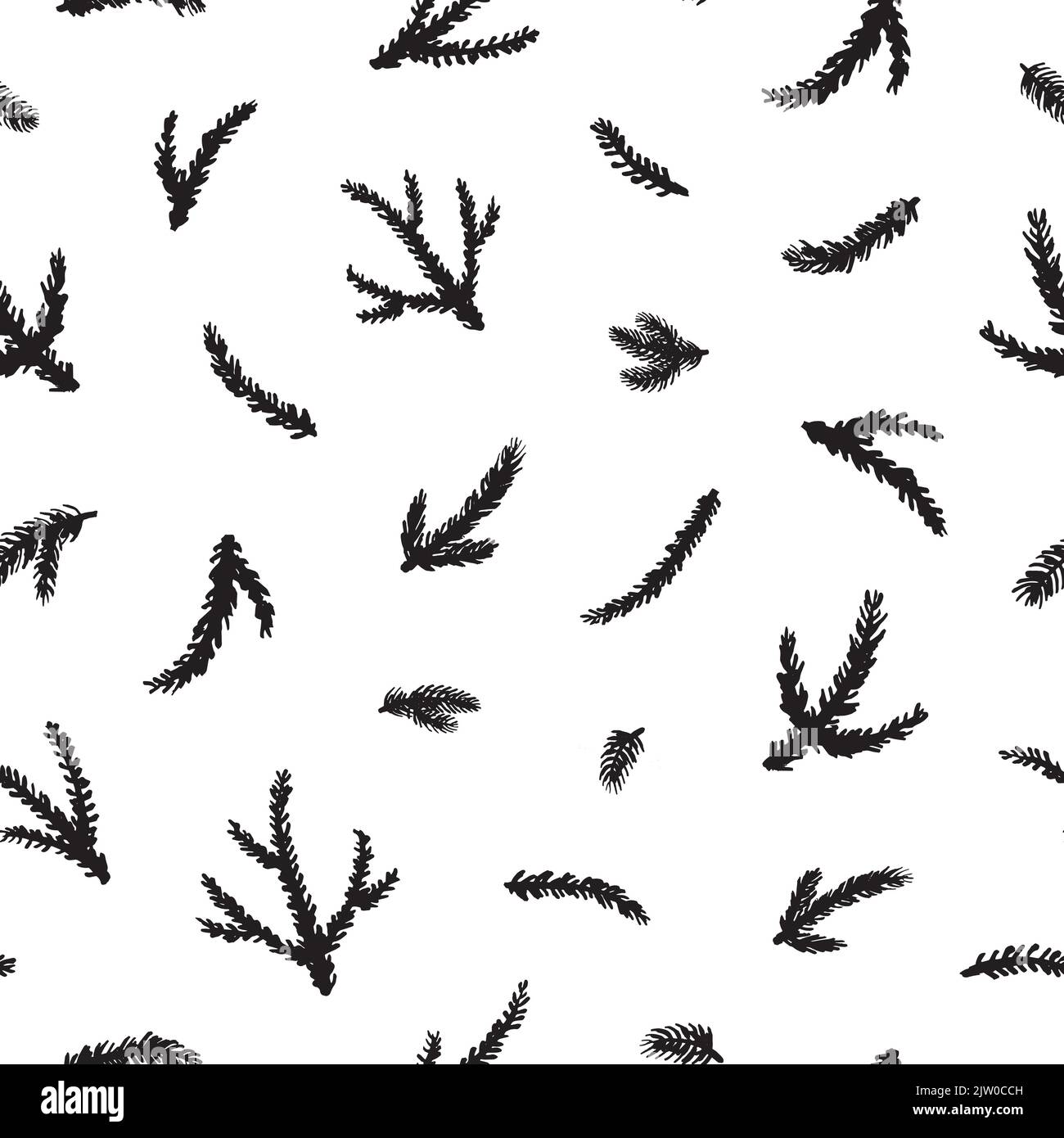 Motif noir et blanc sans couture avec branches et branches en sapin peintes à la main. Illustration de Vecteur