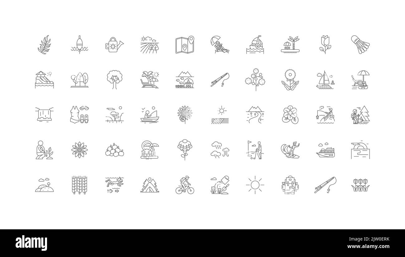 Illustration du concept d'été, icônes linéaires, jeu de panneaux de ligne, collection de vecteurs Illustration de Vecteur