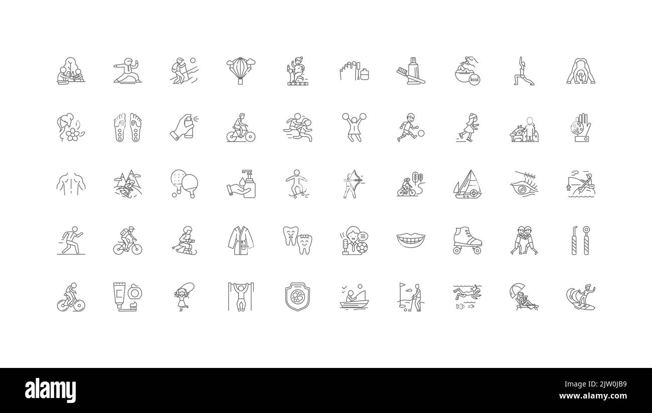 Idées de vie saine, icônes linéaires, jeu de signes de ligne, collection de vecteurs Illustration de Vecteur