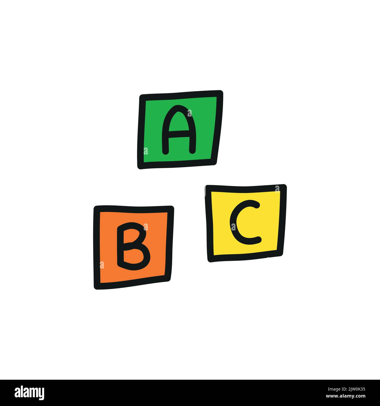 Doodle de cubes d'alphabet de couleur avec des lettres a, b, c isolées sur fond blanc. Illustration de Vecteur