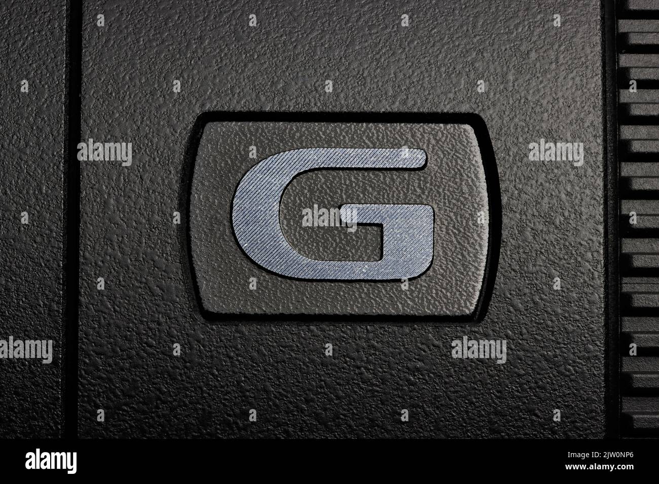 Marque G sur l'objectif Sony SEL70350G Banque D'Images