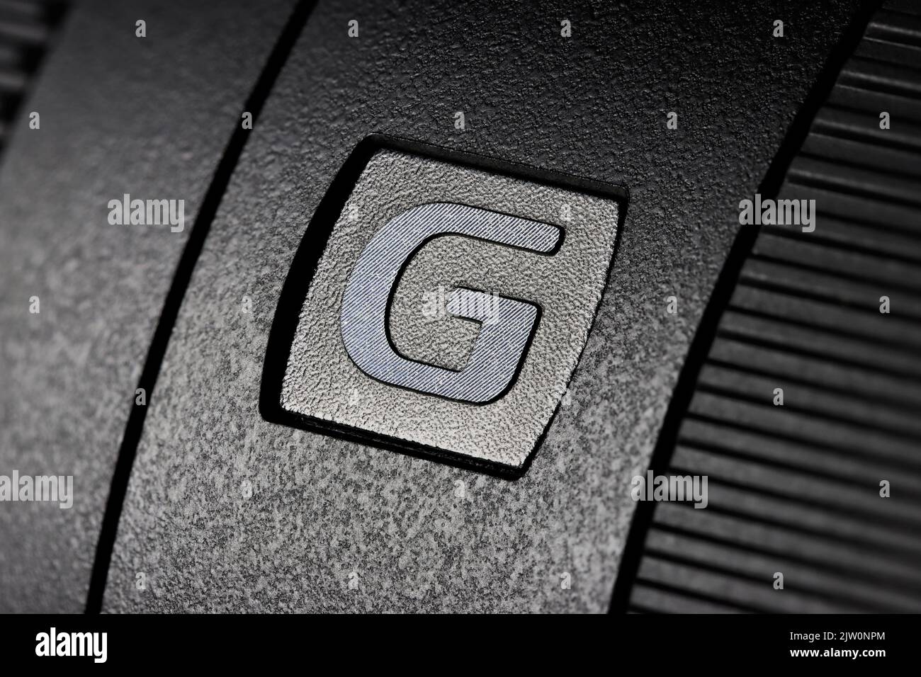 Marque G sur l'objectif Sony SEL70350G Banque D'Images