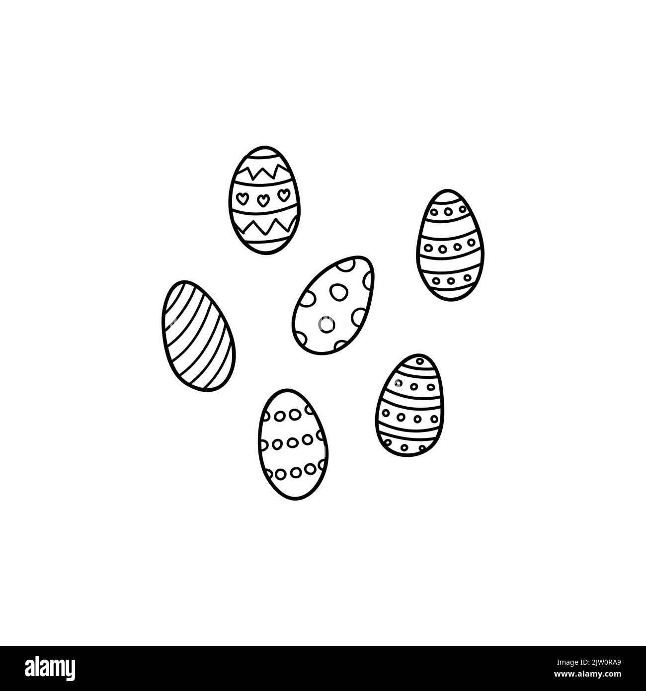 Doodle Outline oeufs de Pâques isolés sur fond blanc. Illustration de Vecteur