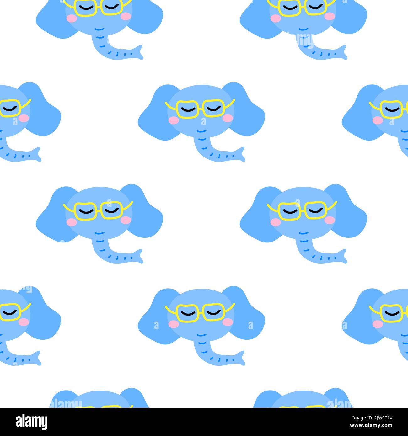 Motif sans couture avec visages éléphant bleu en forme d'oedle. Illustration de Vecteur