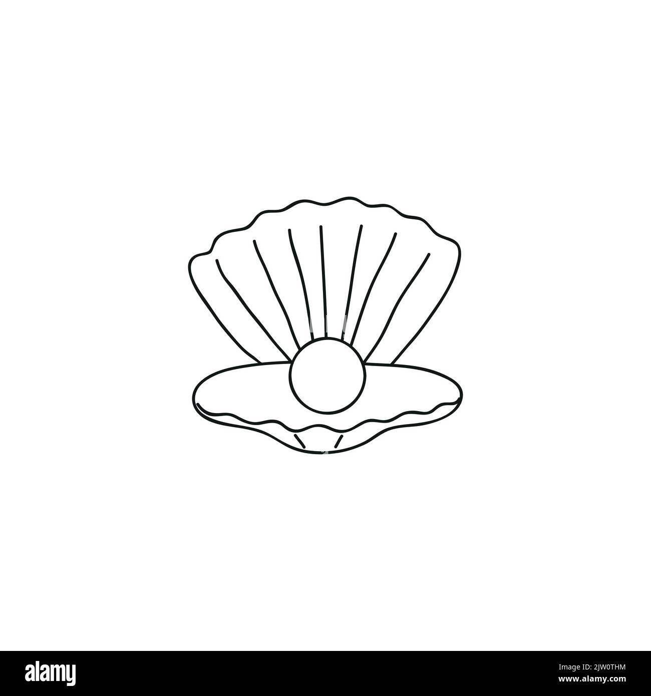 Contour Doodle perle dans la coquille ouverte isolée sur fond blanc. Illustration de Vecteur