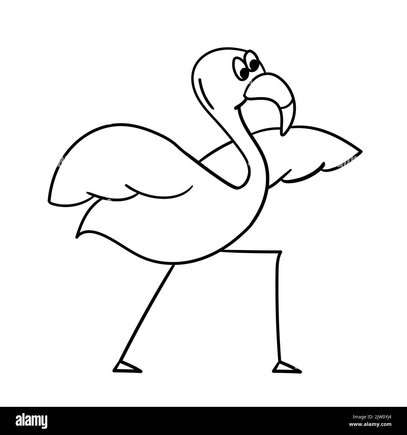 Mignon dessin animé flamant dans la pose de yoga. Illustration de vecteur oiseau de caractère. Isolé sur blanc. Contour, pour colorier la page Illustration de Vecteur