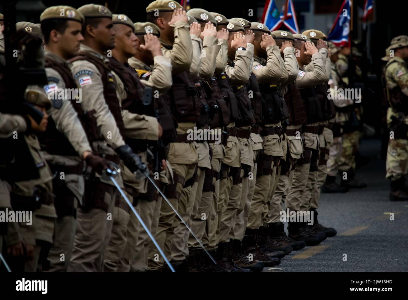 Salvador, Bahia, Brésil - 7 septembre 2016 : soldats de la police militaire lors d'un défilé militaire commémorant l'indépendance du Brésil dans le Banque D'Images