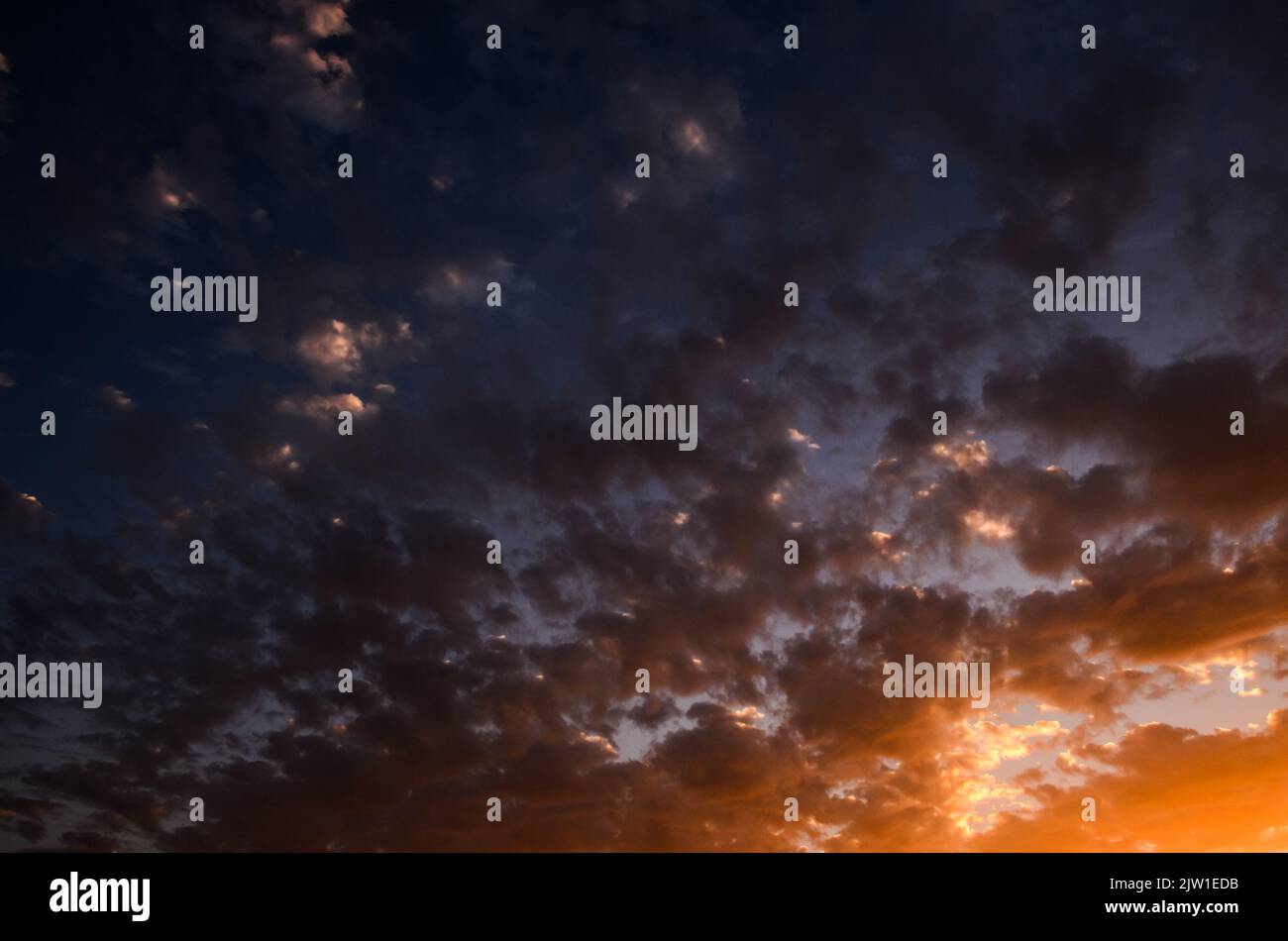 Une photo panoramique du coucher de soleil doré illuminant les nuages Banque D'Images