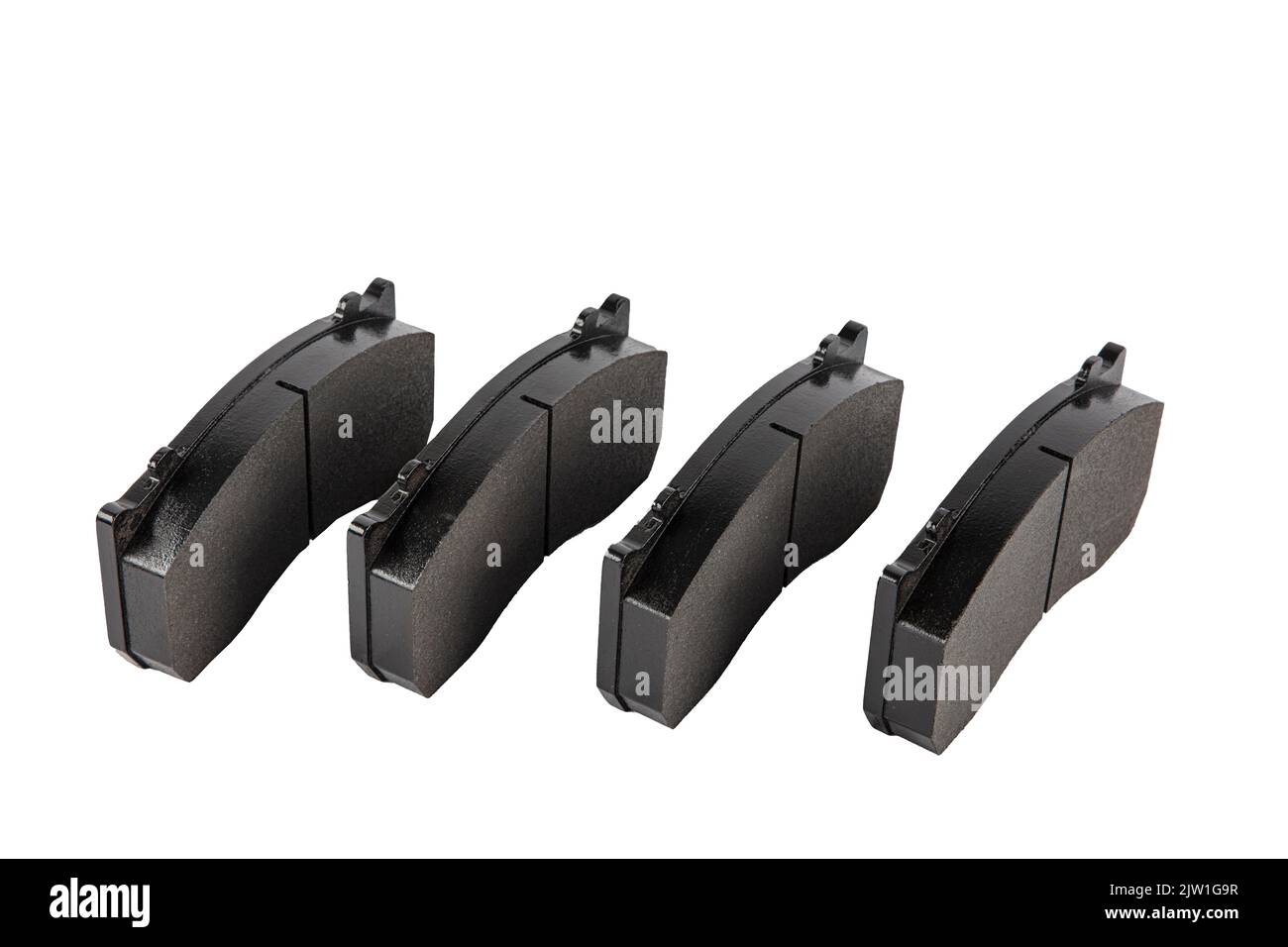 Jeu de plaquettes de frein du chariot. Pièces de frein sur fond blanc plaquettes de frein, guides, cylindres. Pièces de rechange pour l'entretien du véhicule. Banque D'Images